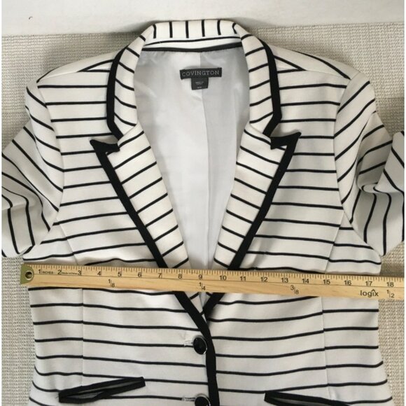 Convington Blazer Jacket Women Size M White with Black Stripes Pockets 2 Buttons - Picture 8 of 12